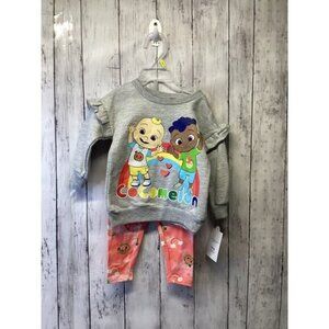 CoComelon Kids Playful Cozy Fun Gray Cartoon Sweatshirt and Pink Pants Size 12M